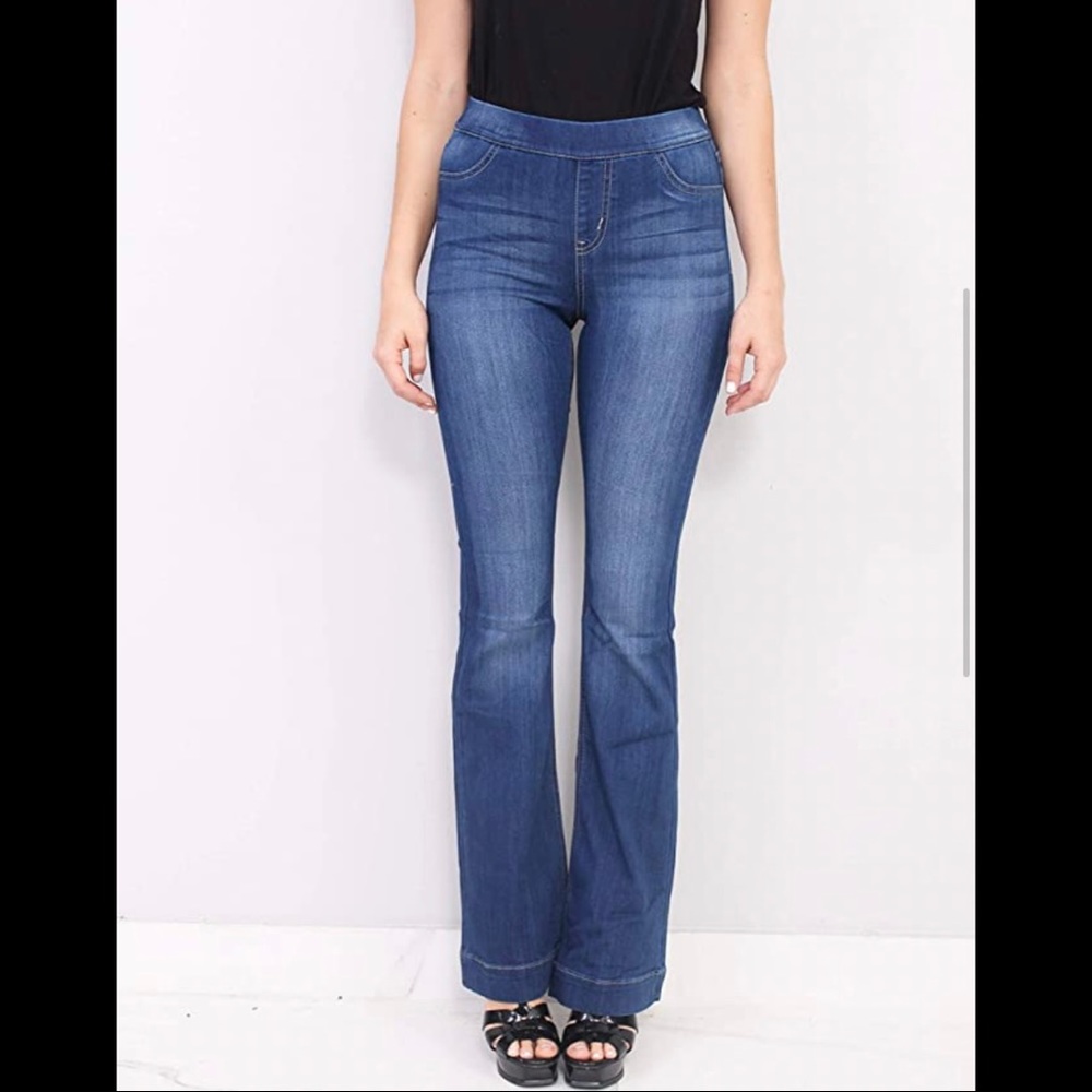 Cello Jeans Women Dark Denim Flared Jegging with Whisker Detail